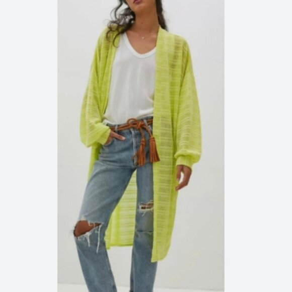 Anthropologie Astrid Open Knit Kimono Cardigan Neon Yellow Green One Size - Picture 1 of 7